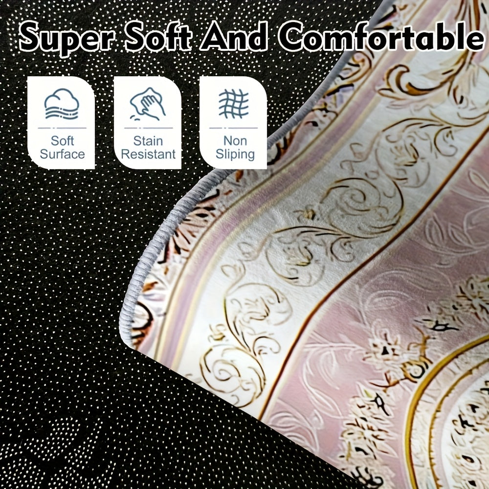 Luxury Velvet Floral Area Rug 852GSM Low Pile Machine Washable Non-Slip Vintage Checkered Design for Bedroom Living Room Dining Office 5 Sizes