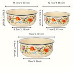 3-Piece Enamel Sealed Container Set with Lids – Fresh-Keeping Food Storage Bowls for Fruit, Vegetables, Soup & Salad | Lunch Box, School & Home | Rose & Floral Styles