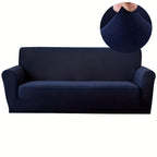Stretch Sofa Cover Solid Color High Elasticity Anti-Slip Rod Slim Fit Couch Slipcover Machine Washable 1 2 3 4 Seater Black Burgundy Navy Grey