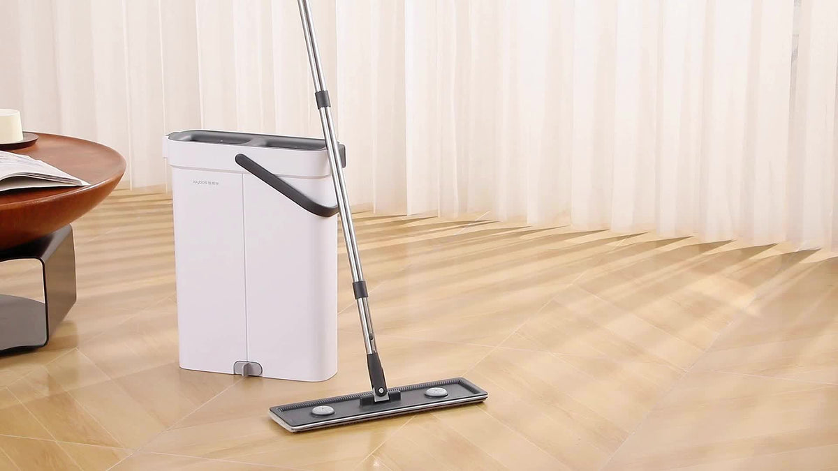 Flat Mop and Bucket Set 40cm, Hands-Free Wringing Dual Bucket System, 360° Rotating Mop Head, 2 or 6 Microfibre Replacement Pads, Wet & Dry Separation, Safe on All Floor Types