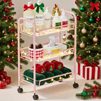 3-Tier Metal Rolling Cart with Wheels - Mesh Wire Utility Storage Trolley with 3 Hooks, Tool-Free Assembly, Rolling Shelving Unit for Kitchen, Bathroom, and Laundry Room