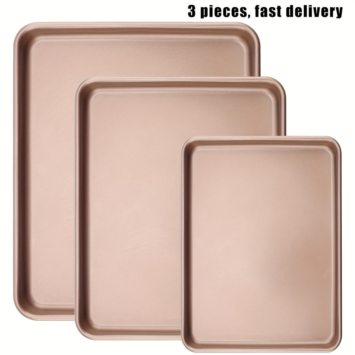 Nonstick Baking Tray Set of 3 - Round Cake Pans 9, 11 & 13 Inch, Gold Finish Oven Safe Baking Pans for Cakes, Bread & Pastries, Nested Set for Easy Storage