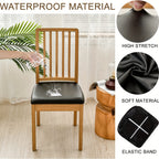 PU Leather Dining Chair Cushion Covers 4/6 Pack – 100% Waterproof Stretch Slipcovers for Parsons Chairs, Removable Machine Washable Seat Protector for Dining Room Kitchen Hotel Home Decor