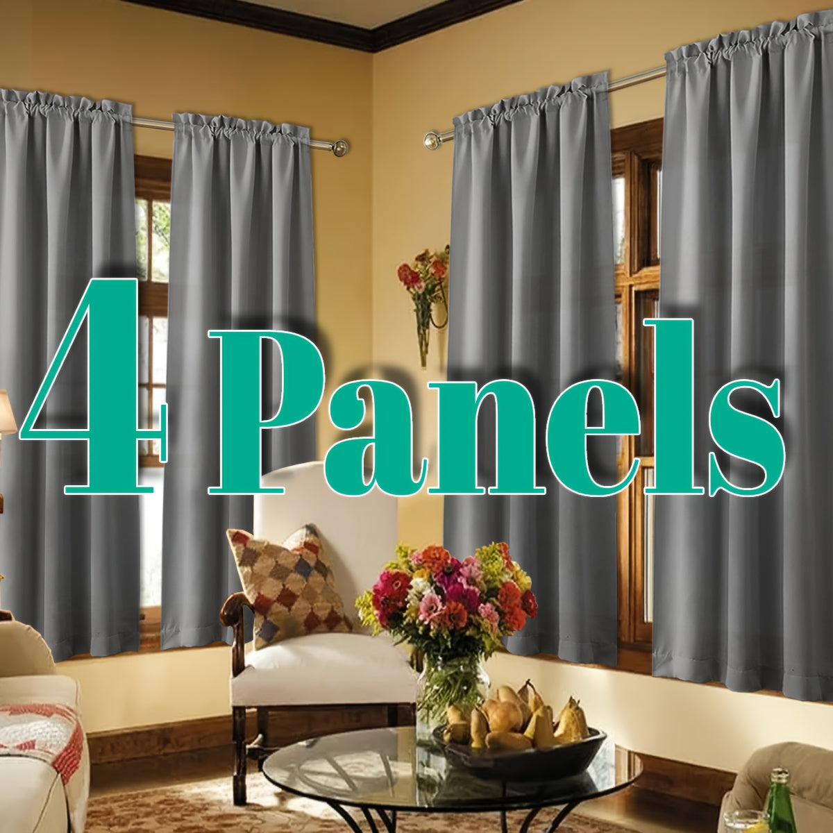 Light Filtering Curtains 4 Panels Solid Color Rod Pocket – Soft Brushed Sheer Window Drapes for Living Room Bedroom Office, 8 Sizes 10 Colors