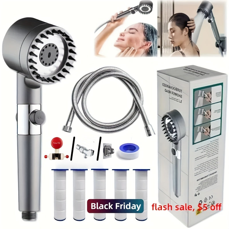 Filtered Shower Head and Hose Set 9-Piece with 3-Stage Filter, High-Pressure Rainfall & Handheld Combo, 3 Spray Settings, Wall-Mounted, 59-Inch Hose – Includes 5 Replacement Filters