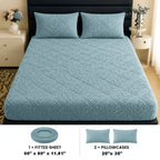 Embossed Fitted Sheet Set Super Soft Deep Pocket - European Texture Bed Sheets All Season, Machine Washable, Optional Pillowcases, Twin Full Queen King Sizes, 5 Colors Bedroom Bedding