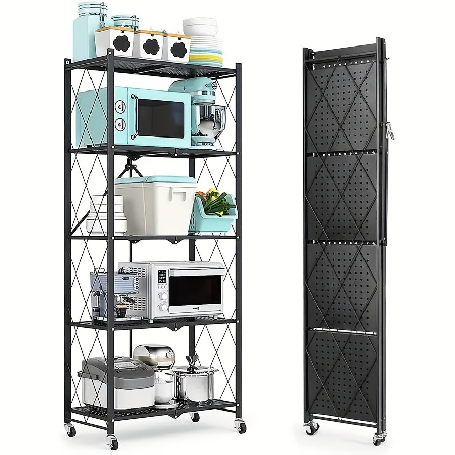 3-5 Tier Rolling Storage Rack with Wheels – Foldable Metal Shelving Unit for Home, Office & Kitchen Organization
