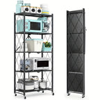 3-5 Tier Rolling Storage Rack with Wheels – Foldable Metal Shelving Unit for Home, Office & Kitchen Organization