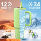 40oz Insulated Tumbler with Straw & Handle - Double Wall Stainless Steel Vacuum Cup for Hot & Cold Drinks, Reusable Travel Mug, 8 Colors | Nuvia Haven