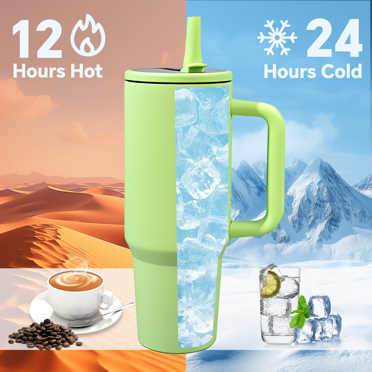 40oz Insulated Tumbler with Straw & Handle - Double Wall Stainless Steel Vacuum Cup for Hot & Cold Drinks, Reusable Travel Mug, 8 Colors | Nuvia Haven