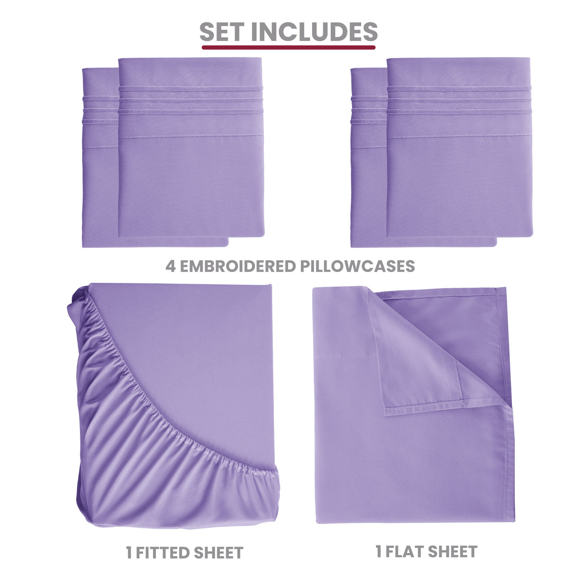 Brushed Microfiber Bed Sheet Set 6 Piece with Embroidered Pillowcases - Hotel Luxury Deep Pocket 16 Inch, Soft Breathable All Season, 24 Colors, Twin Twin XL Full Queen King Cal King