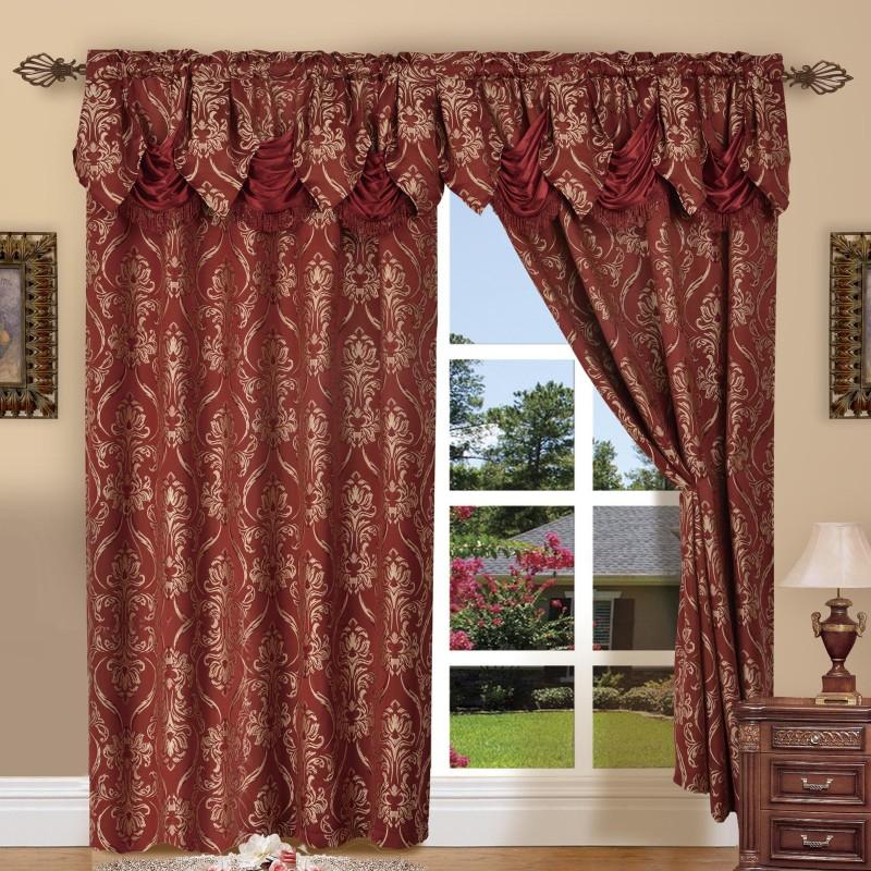 Penelope Jacquard Curtains with Attached Waterfall Valance – 2 Panel Luxury Room Darkening Rod Pocket Curtain Set, 54x84 Inch, Machine Washable for Living Room Bedroom Study Home Office