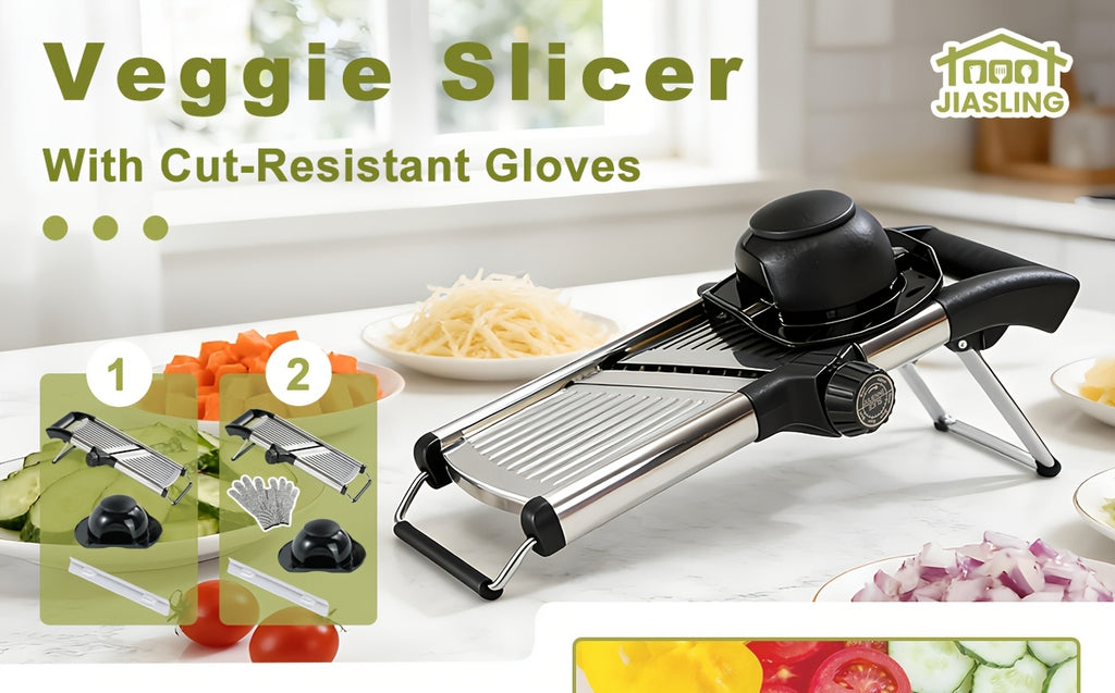 Adjustable Mandoline Slicer with 5 Thickness Settings – Stainless Steel Vegetable Slicer & Grater for Onion, Potato, Carrot, Cheese & Fruit – Professional Kitchen Tool, Optional Cut-Resistant Gloves