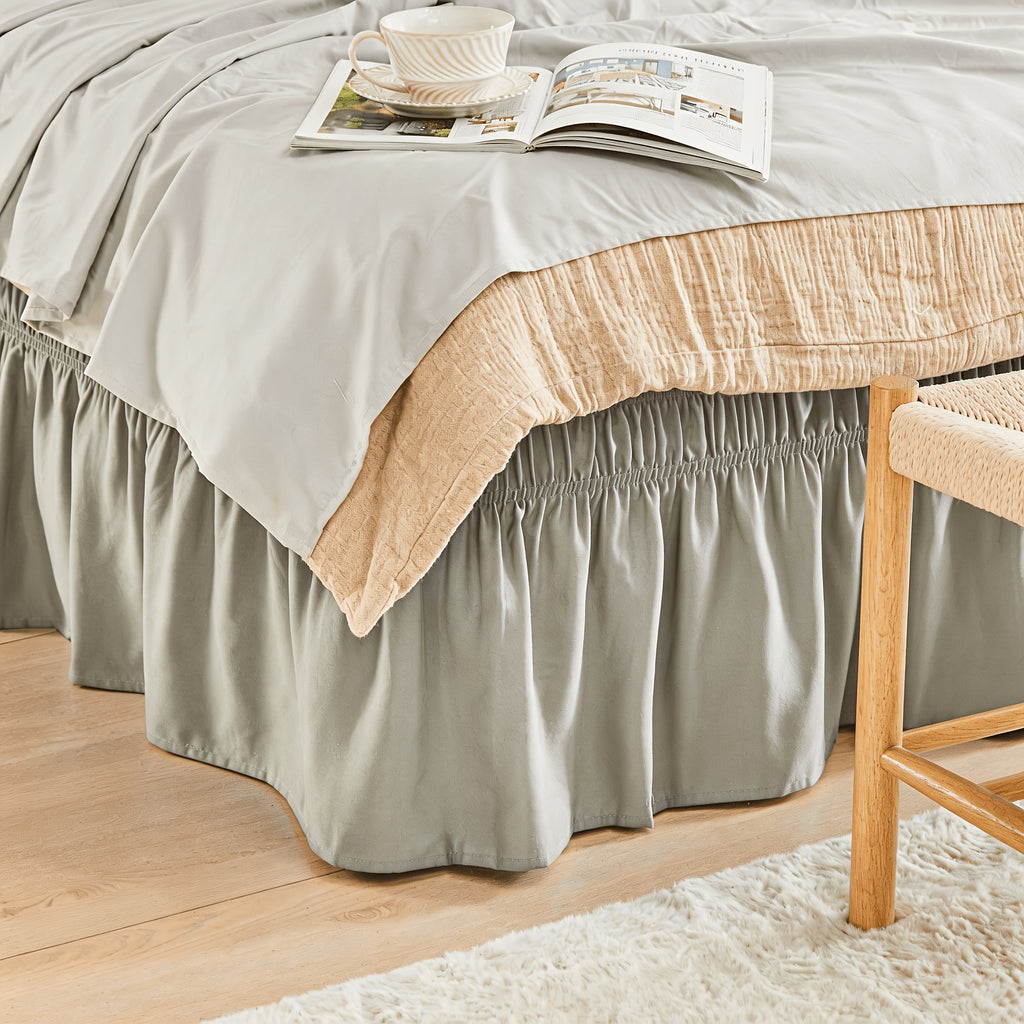 Elastic Wrap Around Bed Skirt No-Lift, 15 Inch Drop Microfiber Dust Ruffle, 30 Fade-Resistant Colors, Machine Washable, Twin Full Queen King Size