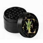 Manual Spice & Herb Grinder with Pollen Catcher - Personalized A-Z Initial Letter Metal Crusher, Portable 2 Inch Golden Marble Alphabet Design, Gift for Smokers & Herb Lovers (Black)