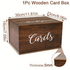 Wedding Card Box with Lid Rustic Faux Wood, Boho Dark Brown Rectangular Gift Card Holder with Slot for Wedding, Bridal Shower, Graduation, Anniversary, Baptism & Party Decorations, Keepsake Organizer