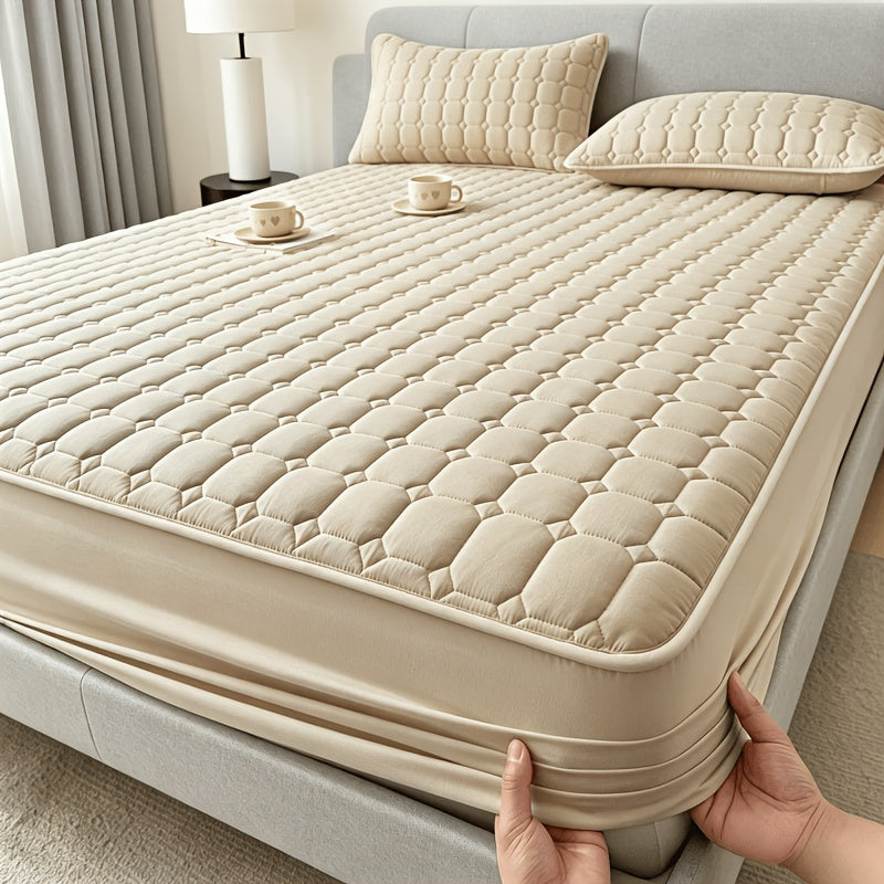 Quilted Mattress Protector Deep Pocket 15.75'' Non-Slip All Season Fitted Bed Cover – Solid Color Machine Washable Bedding Essential for Bedroom, Guest Room | Twin Full Queen King, 7 Colors