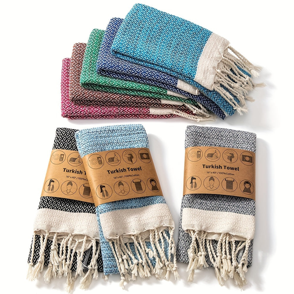 Turkish Cotton Tassel Hand Towels 2-Pack – Diamond Lattice Scandinavian Design, Soft Decorative Towels for Bathroom, Kitchen & Yoga | 7 Colors