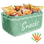 Large Snack Bin Organizer with 5 Chip Clips – Countertop Pantry Snack Basket for Chips, Pretzels, Cookies & Popcorn, Kitchen Organization Shelf Basket