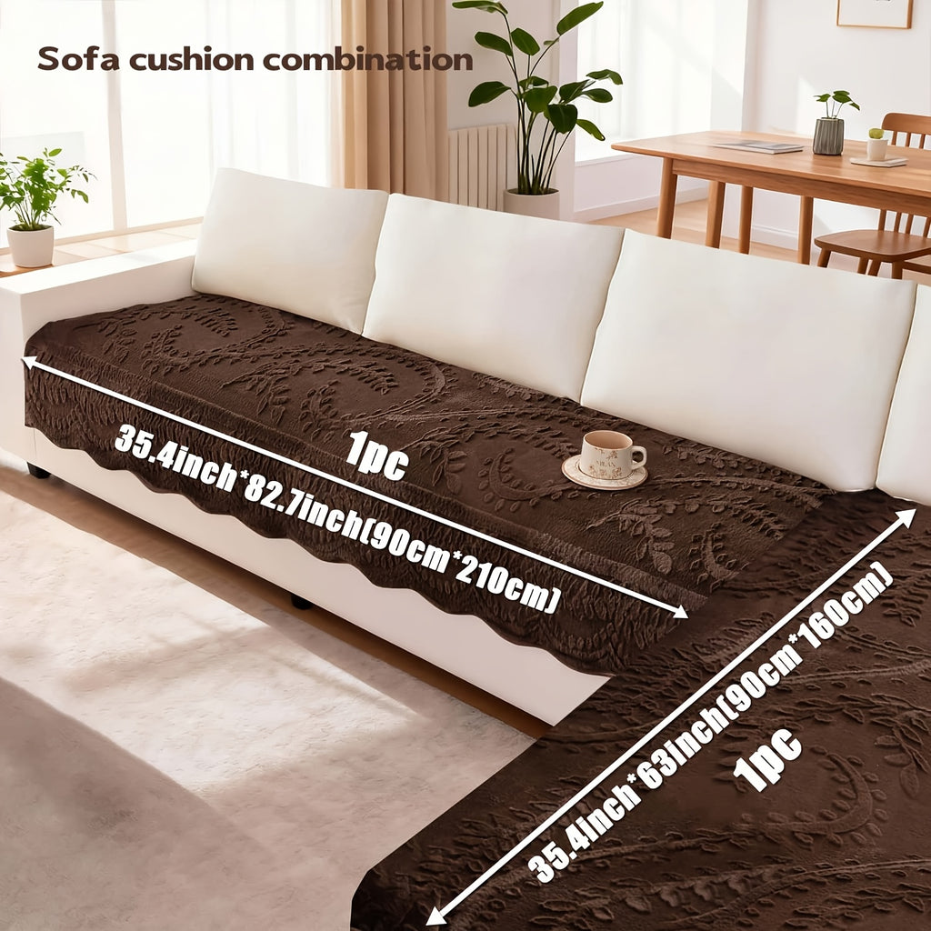 Plush Sofa Cover Faux Rabbit Fur Non-Slip, Thickened Quilted Sofa Cushion Cover Machine Washable, Warm Breathable Pet-Friendly Couch Pad for Living Room, Bedroom & Office