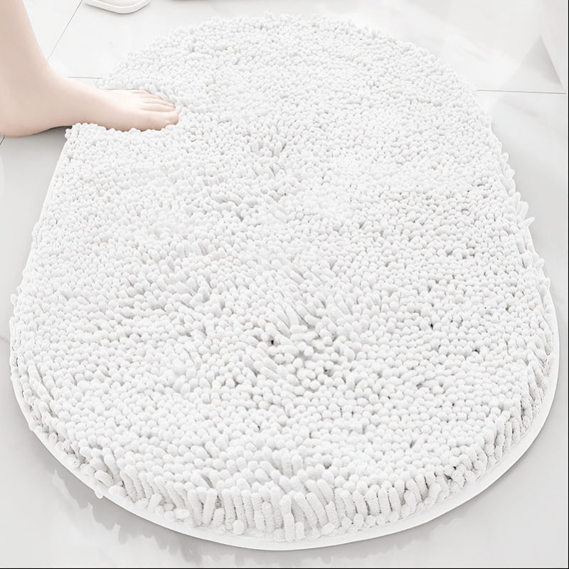 Chenille Oval Non-Slip Bathroom Mat Super Absorbent Soft Plush Floor Mat – Machine Washable, Anti-Slip Backing, 5 Colors 6 Sizes for Bathroom Kitchen Pet Use