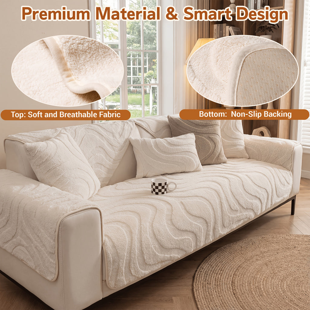 Velvet Sofa Cover Non-Slip Washable Plush Couch Slipcover Pet Friendly Thick Padded Furniture Protector 1 2 3 4 5 Seat Living Room Bedroom
