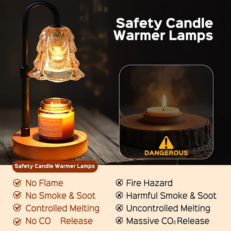 2/4-Pack Candle Warmer Lamp with Wooden Base & Glass Shade, Dimmable 12-Hour Timer, Height & Brightness Adjustable Wax Warmer for Jar Candles, Home Decor Gift for Wife, Mom & Friends (Bulb Not Included)