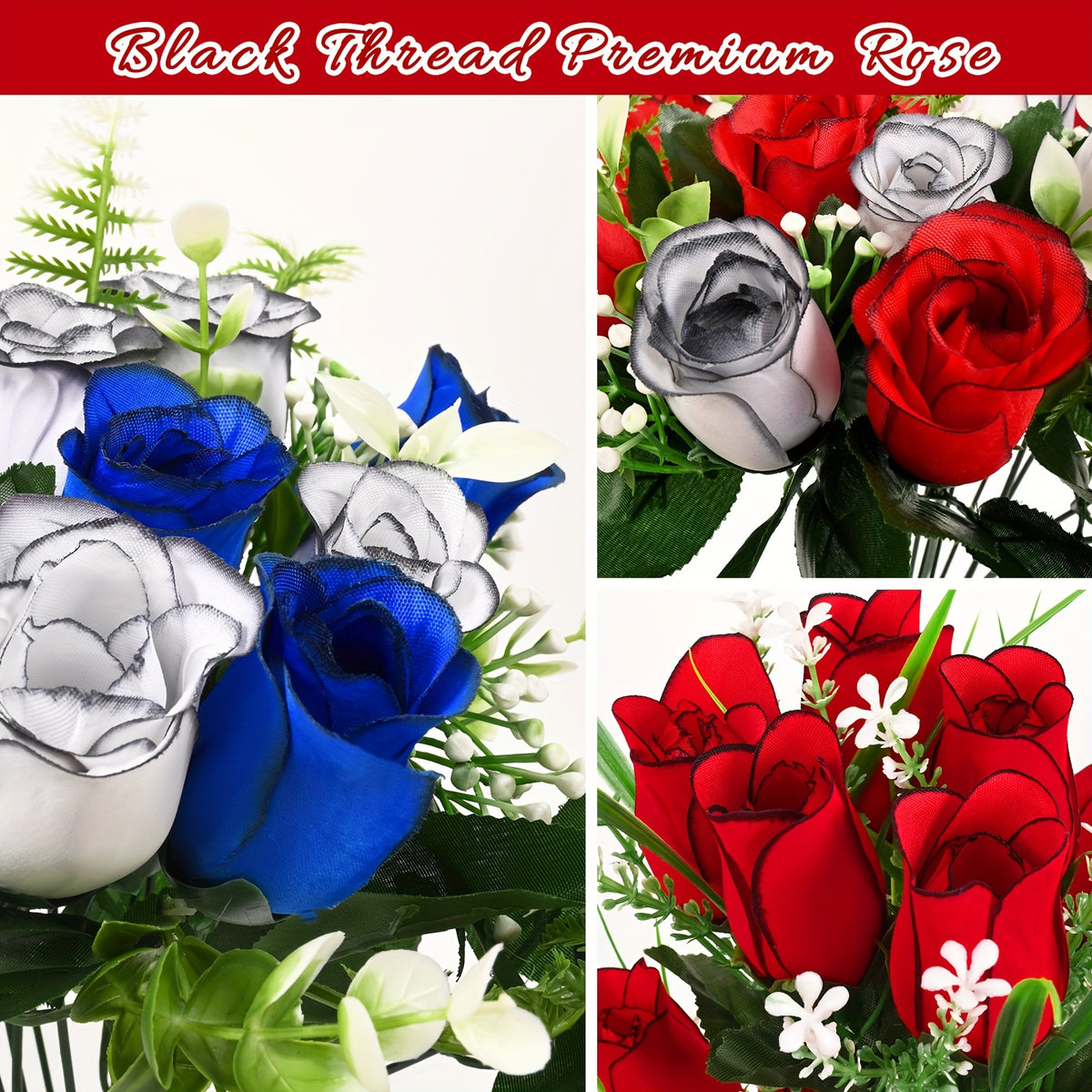 Artificial Cemetery Flowers for Grave with Saddles Silky Rose Bouquets with Vases Headstone Flower Saddle Memorial Day Outdoor Grave Headstone Decoration