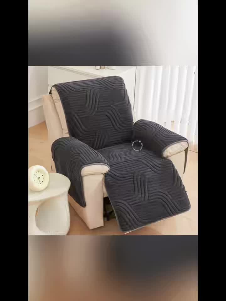 Bohemian Single Sofa Cover Non-Slip Short Plush Recliner Chair Protector Pet-Friendly Machine Washable Wavy Pattern Single-Seat Couch & Chair Slipcover