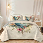 Floral Quilt Set 2 or 3 Piece – Colorful Flowers & Plants Quilted Bedspread with Pillowcases, Soft Breathable Hypoallergenic Machine Washable Bed Cover Twin Queen King