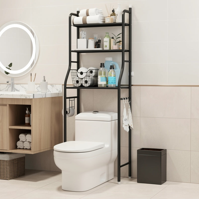 Over Toilet Storage Rack Metal Bathroom Organizer with Toilet Paper Holder and Hook Space Saving Above Toilet Shelf for Bathroom Laundry Room 3 or 4 Tier
