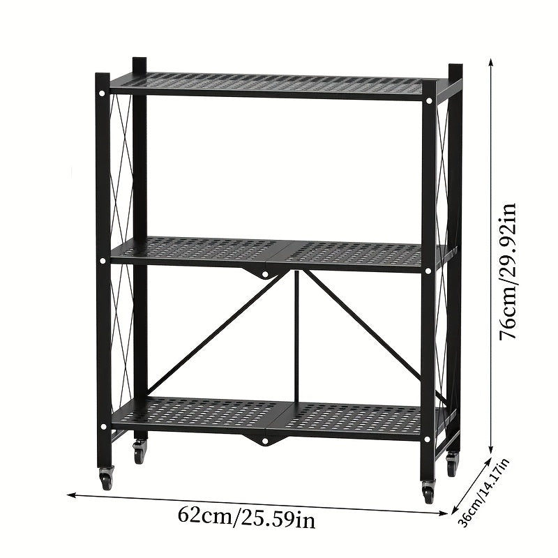 3-5 Tier Rolling Storage Rack with Wheels – Foldable Metal Shelving Unit for Home, Office & Kitchen Organization
