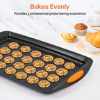 Non-Stick Baking Sheet Set with Silicone Handles – Heavy Carbon Steel Cookie Trays, Stackable, Assorted Sizes, 2/3/6/12/24 Pack for Baking & Roasting