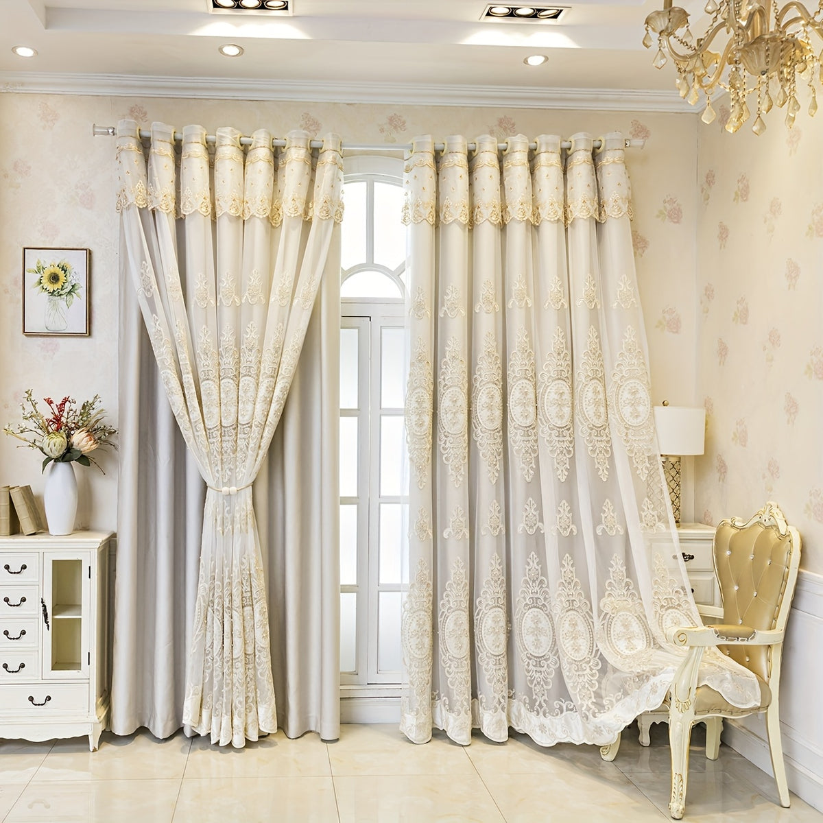 3D Embroidered Blackout Curtain Panel – Luxury Heavy Fabric, Grommet Top, Thermal Insulated | Living Room, Bedroom & Office | Beige | 6 Sizes | Nuvia Haven