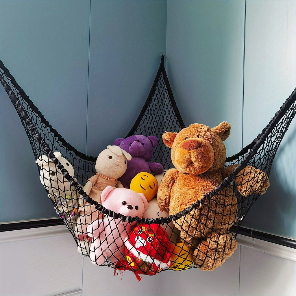 Jumbo Corner Stuffed Animal Hammock with LED Warm Lights – 72x48x48" Mesh Plush Toy Storage Organizer with Hooks, Kids Room & Nursery Decor, Holiday Gift for Boys & Girls