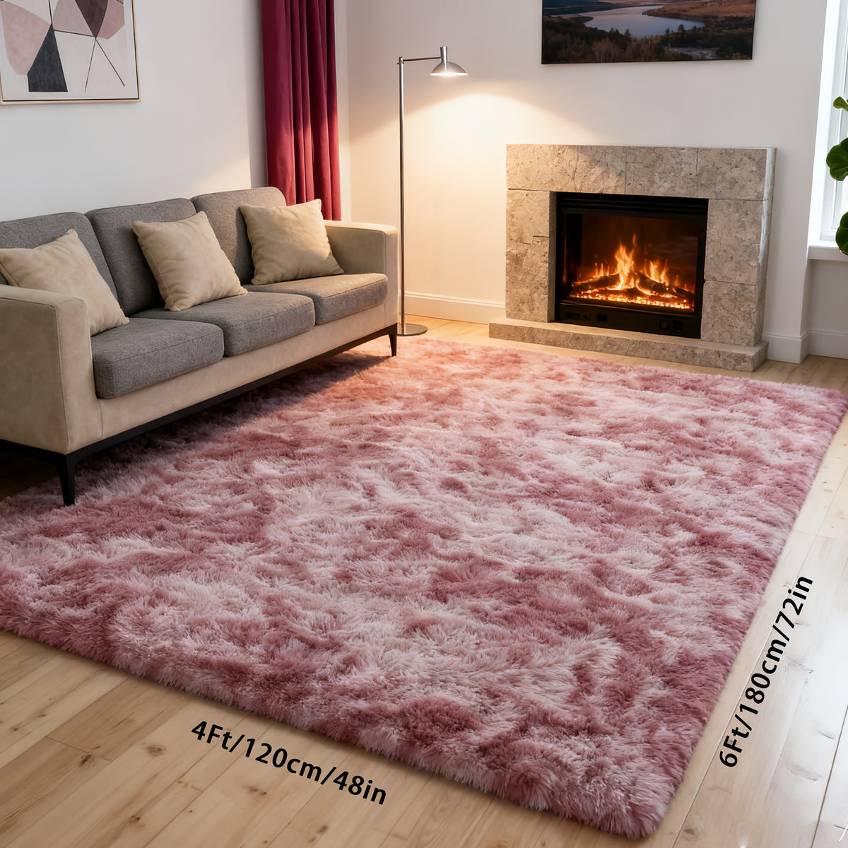 Tie-Dye Plush Shag Rug Non-Slip Machine Washable Furry Floor Carpet for Living Room Bedroom Office Multiple Sizes Tie-Dye Pink Tie-Dye Coffee