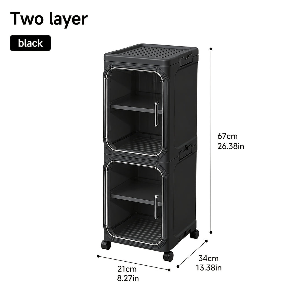 Bathroom Storage Cabinet 1 2 3 4 Tier Foldable Plastic Organizer with Doors and Shelves – Space-Saving Under Sink & Counter Solution