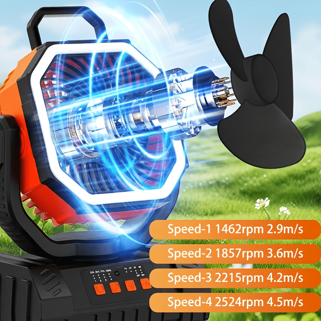 Camping Fan 20000mAh Rechargeable with LED Light, Remote Control, 270° Oscillation & Power Bank – 4 Speeds, 59-Hour Battery, 3 Use Modes