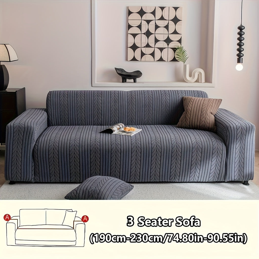 Striped Sofa Cover Washable Stretchy Slip-Resistant Zigzag Textured Couch Slipcover – Fits 1 to 4 Seaters, Scratch Protection, Classic Durable Design for Living Room Furniture