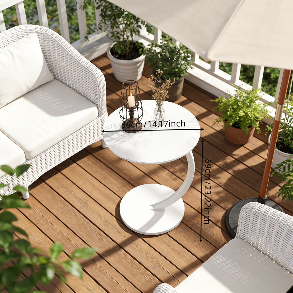 2-Tier Metal Outdoor Side Table, Floral Round Balcony & Patio Table, Sturdy Compact Design, Easy Assembly, for Patio, Courtyard, Balcony & Garden — Multiple Styles