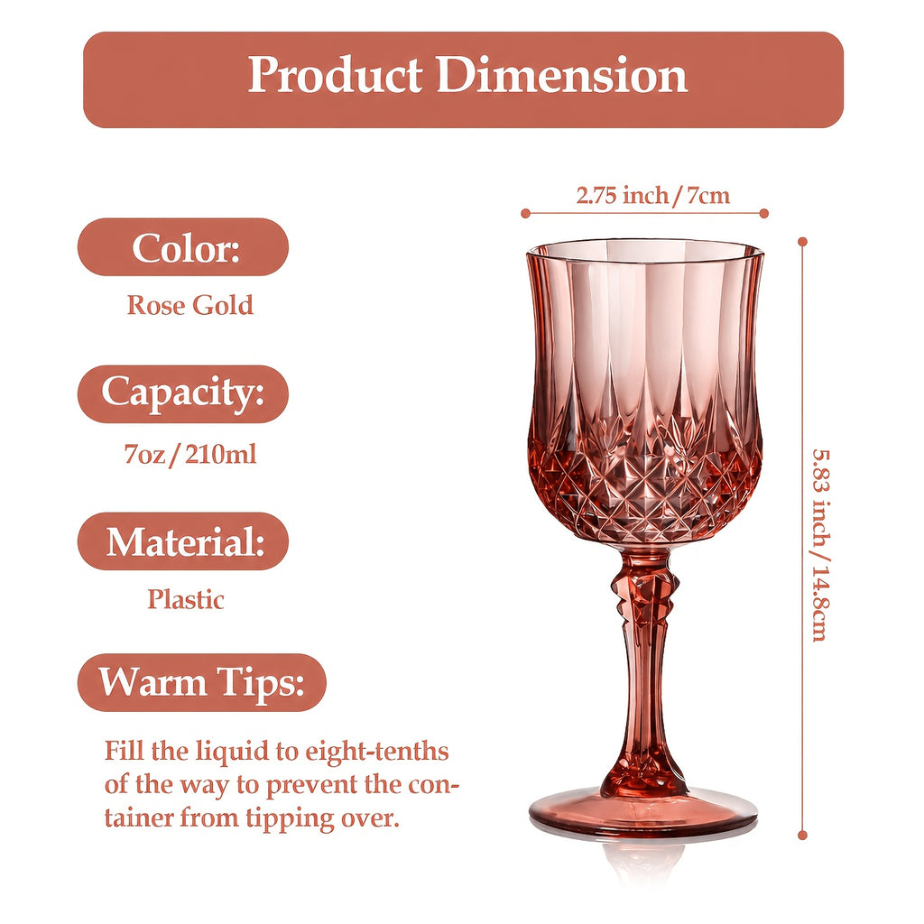 Shatterproof Vintage Champagne & Wine Glasses 48pcs – 7oz Unbreakable Plastic Goblets with Crystal Finish | Reusable Party Cups for Weddings, Outdoor Events & Celebrations | 6 Colors