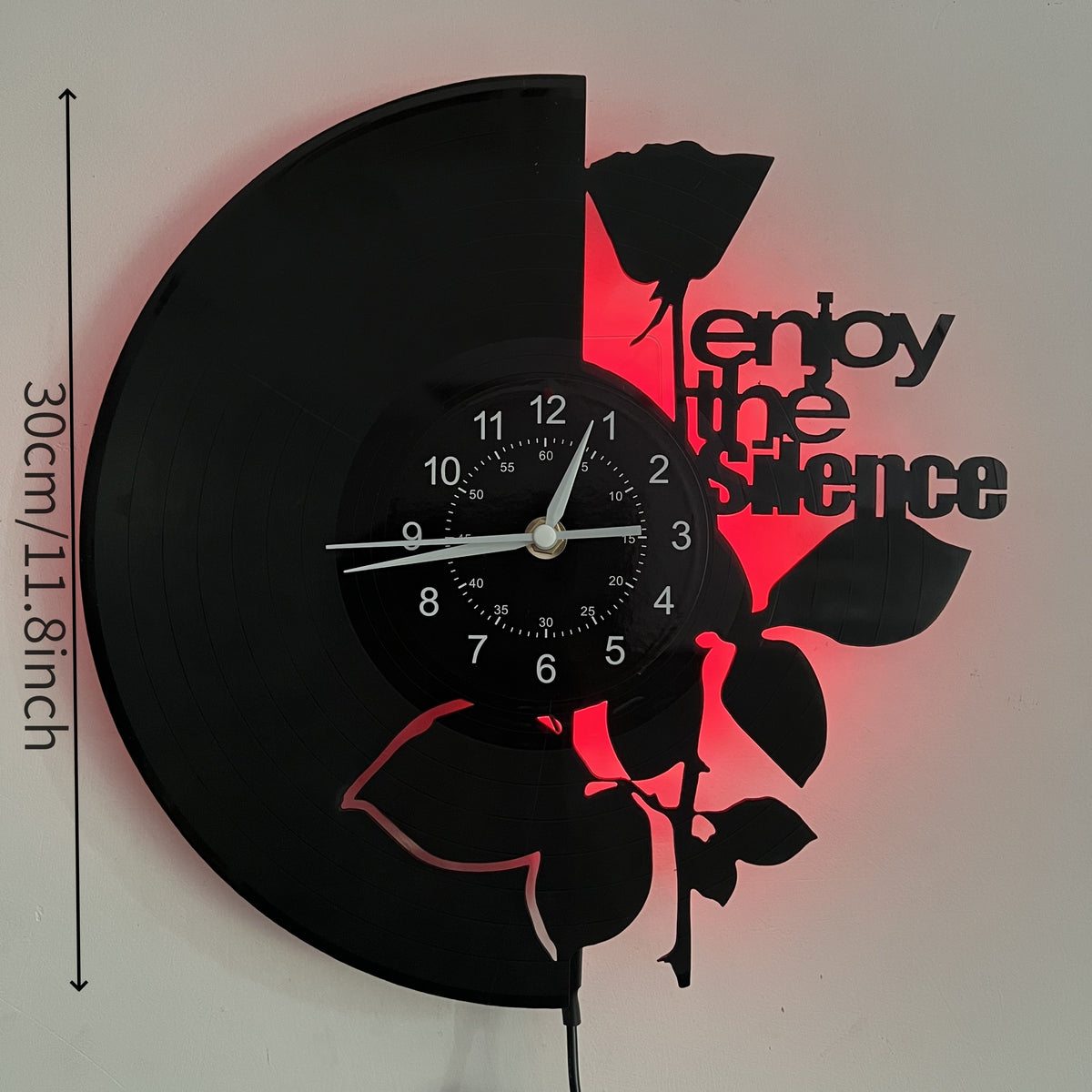 LED Vinyl Wall Clock Black Rose Theme with Color-Changing LED Lights – Unique Home Decor Wall Clock Gift