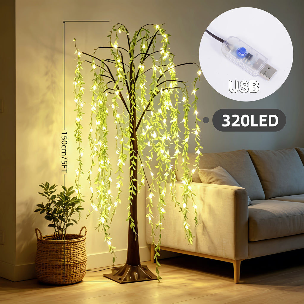 Willow Tree Floor Lamp LED Lighted Artificial Weeping Willow USB Powered Warm White Indoor Tree Light for Home Bedroom Living Room Mother's Day Decor