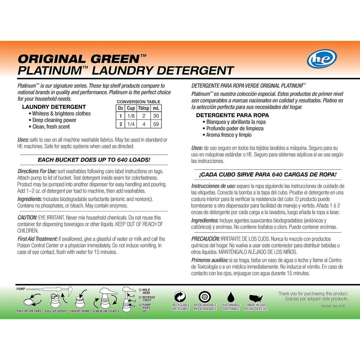Ultra Fresh 6X Concentrated Liquid Laundry Detergent 5 Gallon with Pump, Up to 640 Loads HE Compatible All Machine Types, No Phosphates No Bleach, 4 Scent Options