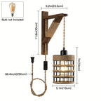 Plug-In Wall Sconces Farmhouse Rustic Metal Cage with Wooden Bracket – Hanging Lamps That Plug Into Wall Outlet for Bedroom, Living Room & Headboard – 1 or 2 Pack