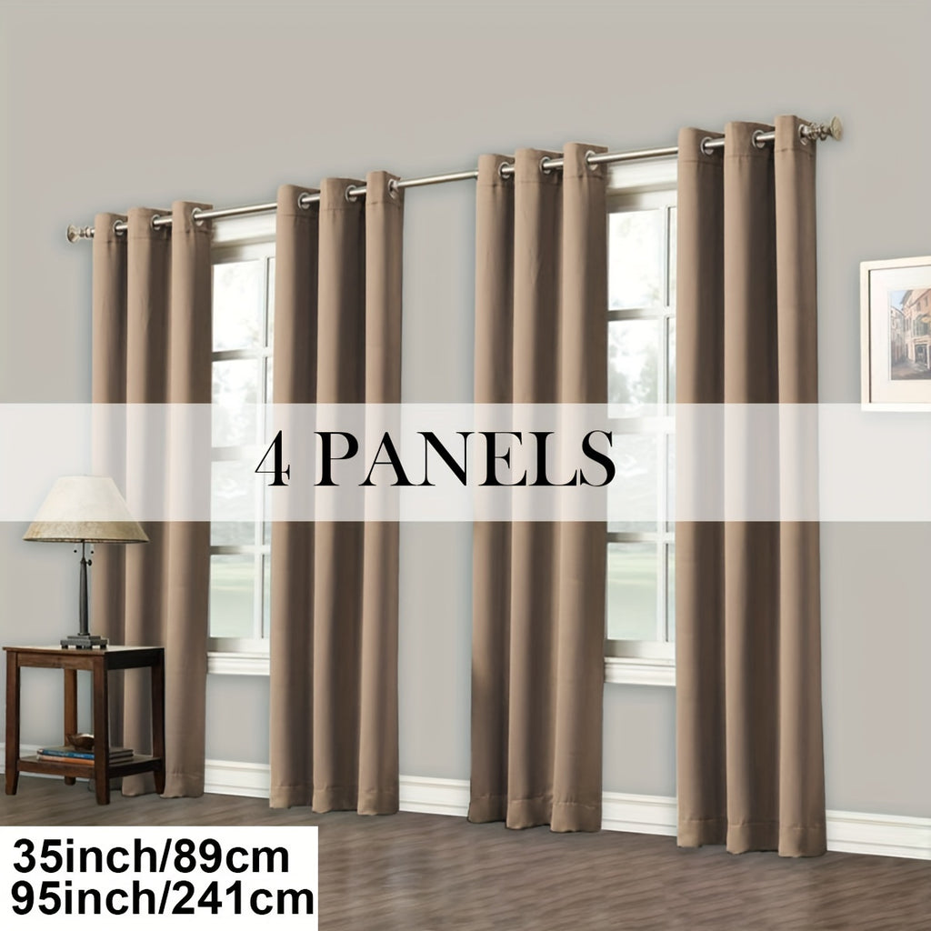 Room Darkening Blackout Curtains 4-Pack – Grommet Top Plain Weave Sun Blocking Drapes for Living Room & Bedroom, 9 Colors, 7 Size Options, Woven Polyester