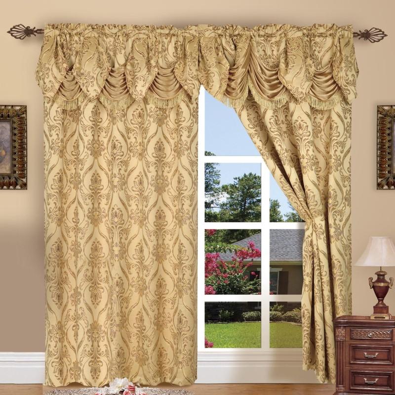 Penelope Jacquard Curtains with Attached Waterfall Valance – 2 Panel Luxury Room Darkening Rod Pocket Curtain Set, 54x84 Inch, Machine Washable for Living Room Bedroom Study Home Office