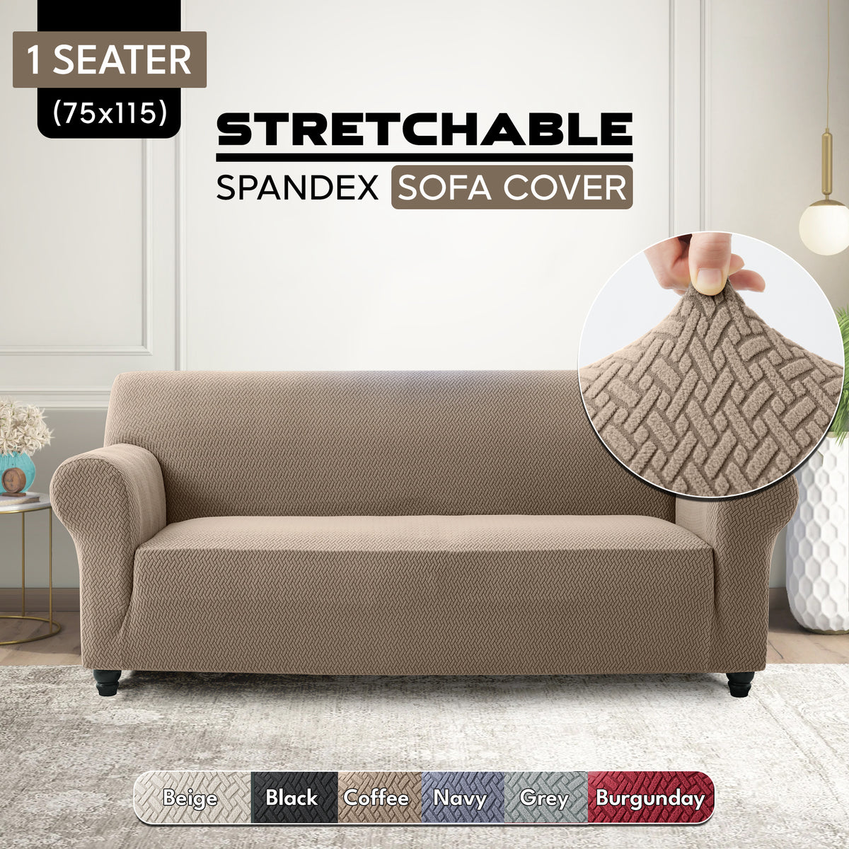 Spandex Anti-Slip Sofa Cover – Stretchable Polyester Spandex Slipcover for 1 2 3 Seater, Pet-Friendly Machine Washable Furniture Protector for Living Room