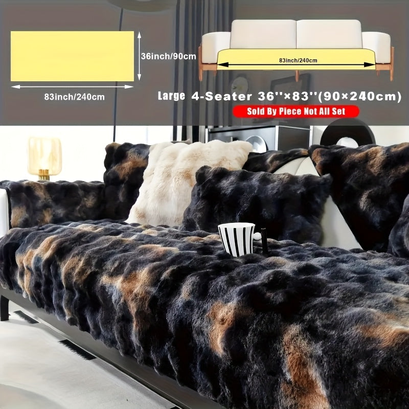 Faux Lamb Fluffy Sofa Cover Modern Gradient – Thick Plush Pet-Friendly Polyester Sofa Protector, Machine Washable 450-500g Fabric for Single, Double, Triple & Combination Sofas