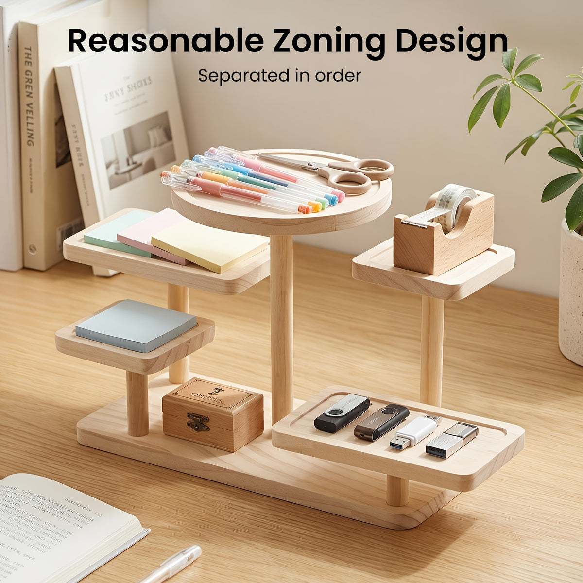 Multi-Tier Wooden Desk Organizer 5 or 6 Tray – Space-Saving Standing Shelf Rack for Cosmetics, Jewelry, Decor & Office Supplies